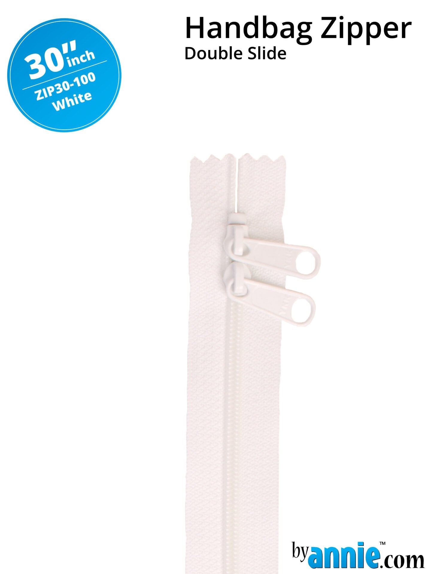 30" Handbag Zippers Double Slide - White image 0