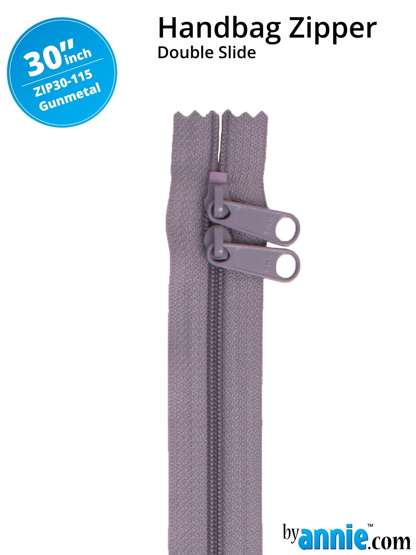 30" Handbag Zippers Double Slide - Gunmetal image 0