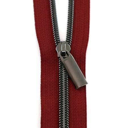 Burgundy #5 Nylon Gunmetal Coil Zippers: 3 Yards with 9 Pulls by Sallie Tomato image 0