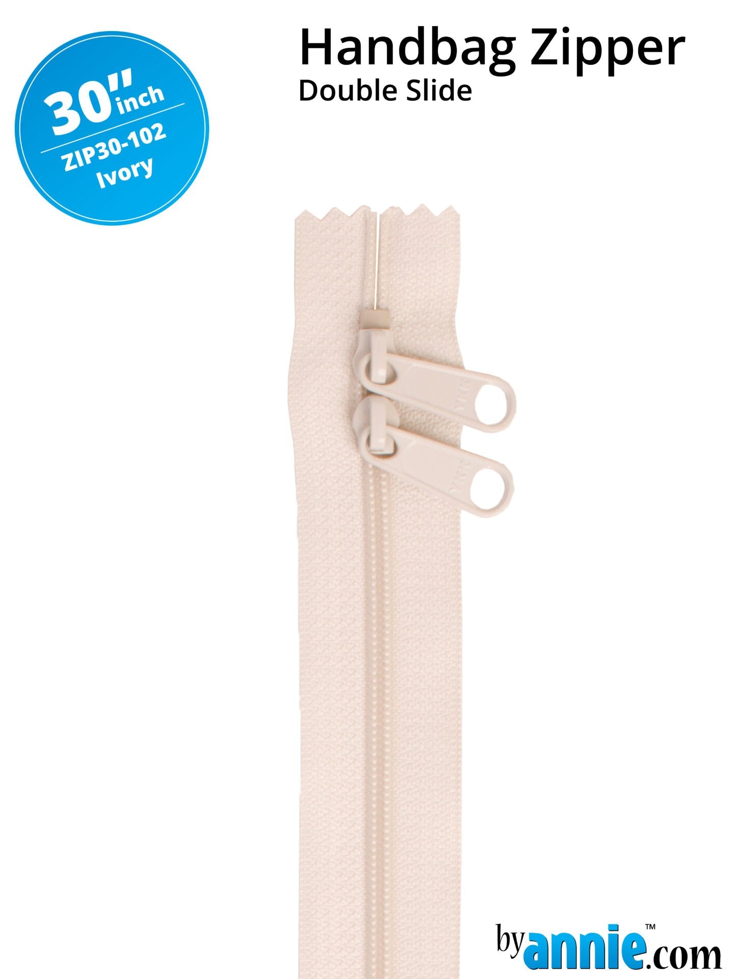 30" Handbag Zippers Double Slide - Ivory image 0