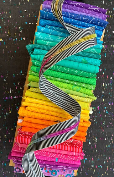 Sassafras Lane Zipper Black Stripe Zipper Tape with Rainbow Teeth