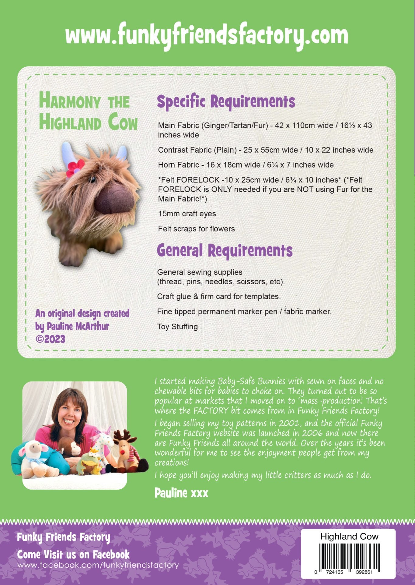 NEW Harmony The Highland Cow- Funky Friends Factory Pattern image 1