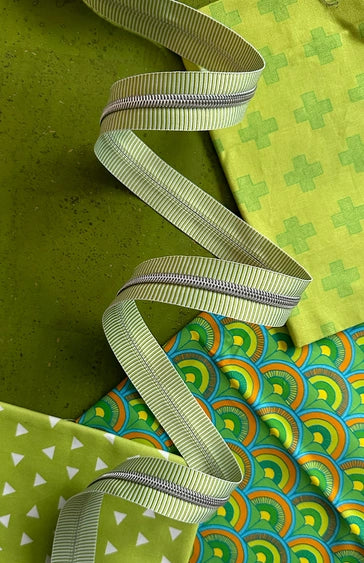 Sassafras Lane Zipper Lime Stripe Zipper Tape with Nickel Teeth