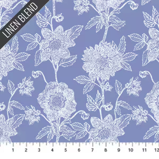 Silhouette by Anna Maria Textiles  - Stitched Dahlia in Cornflower