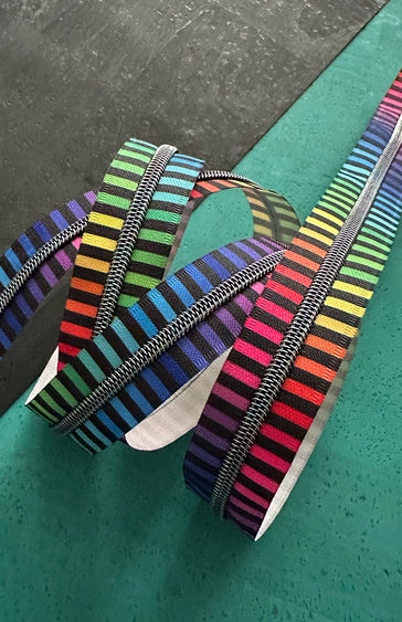 Sassafras Lane Zipper Wide Rainbow Stripe Zipper Tape with Iridescent Teeth