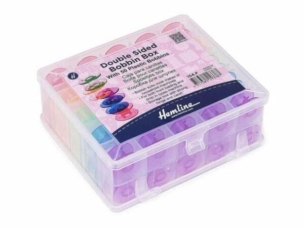 Hemline Double Sided Bobbin Box with 50 Plastic Bobbins