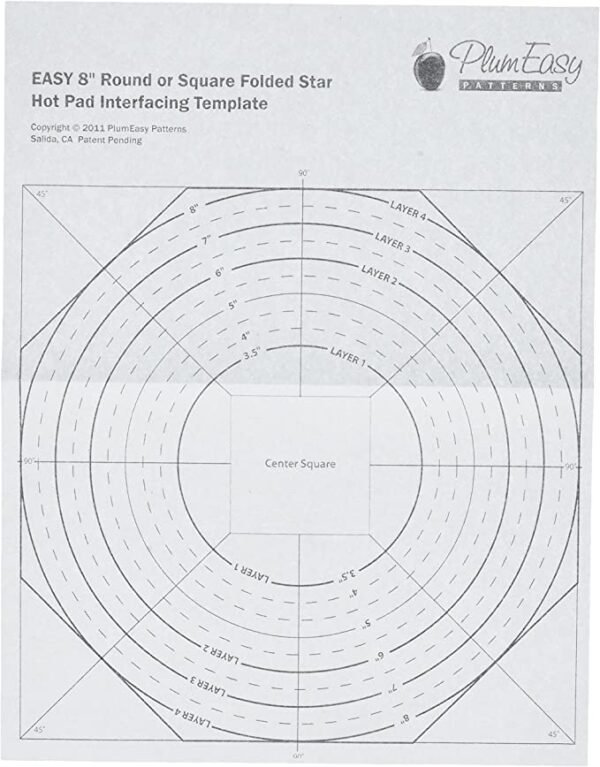 Plum Easy Folded Star Hot Pad Interfacing Template - Panel of 4