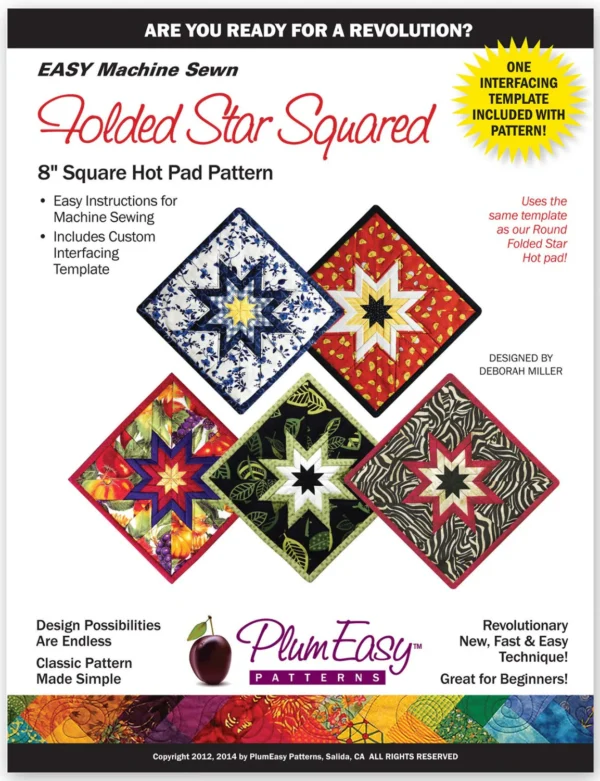Plum Easy 8" Folded Star Hot Pad Pattern - Square