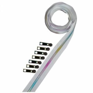 Decorating Diva Metallic Zipper Tape White Rainbow 2.5yds