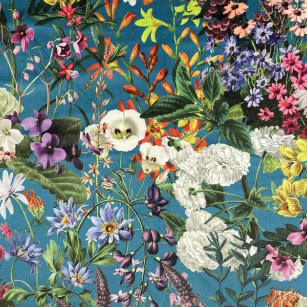 Luxury Velvet Fabric - Summer Floral Turquoise