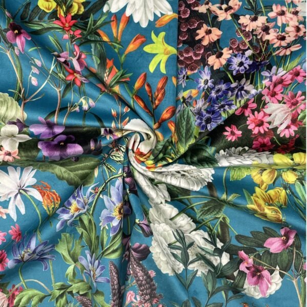 Luxury Velvet Fabric - Summer Floral Turquoise - Image 2