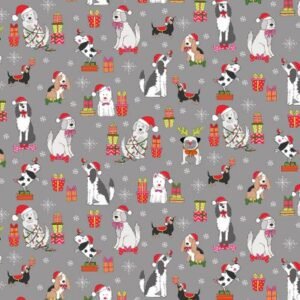 Makower Yappy Christmas - Dog Scatter Grey