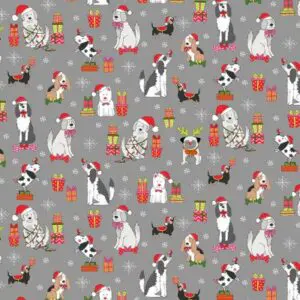 Makower Yappy Christmas - Dog Scatter Grey