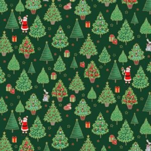 Makower Merry Christmas - Trees Green