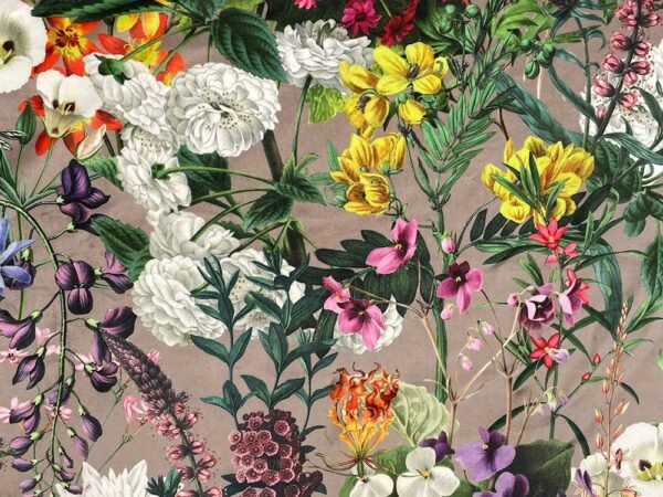Luxury Velvet Fabric - Summer Flora -Dove