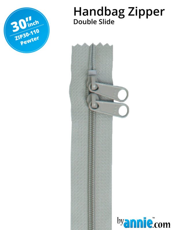 30" Handbag Zippers Double Slide - Pewter
