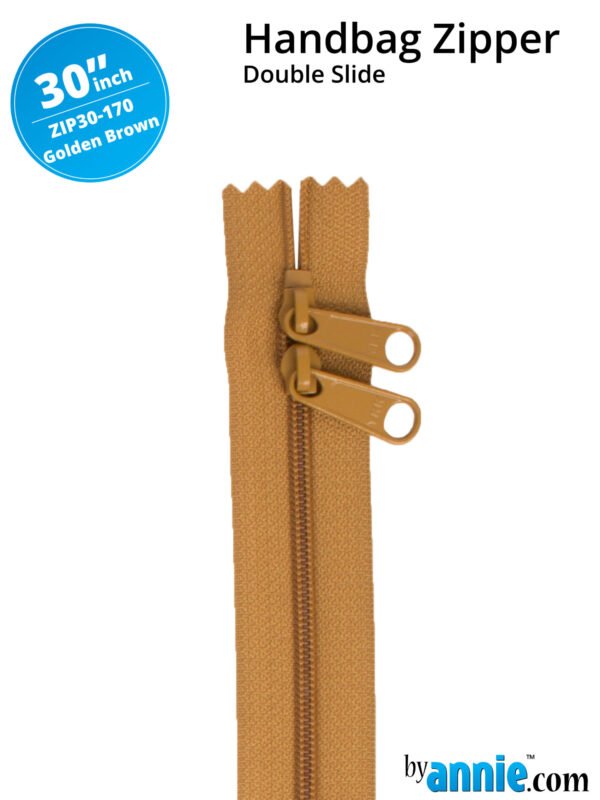 30" Handbag Zippers Double Slide - Golden Brown