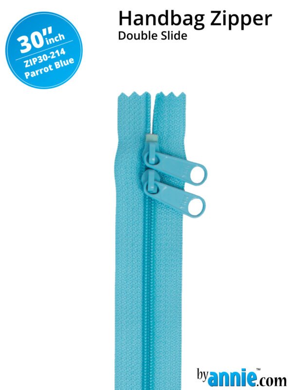 30" Handbag Zippers Double Slide - Parrot Blue