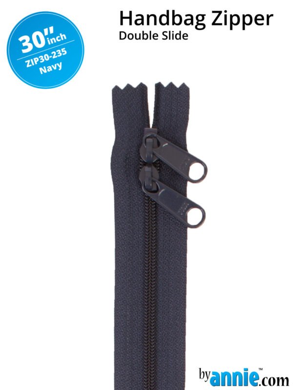 30" Handbag Zippers Double Slide - Navy