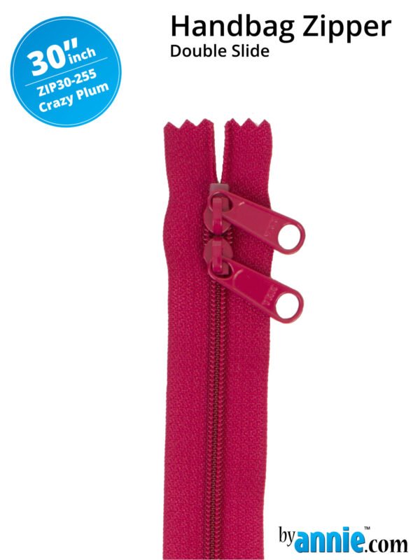 30" Handbag Zippers Double Slide - Crazy Plum