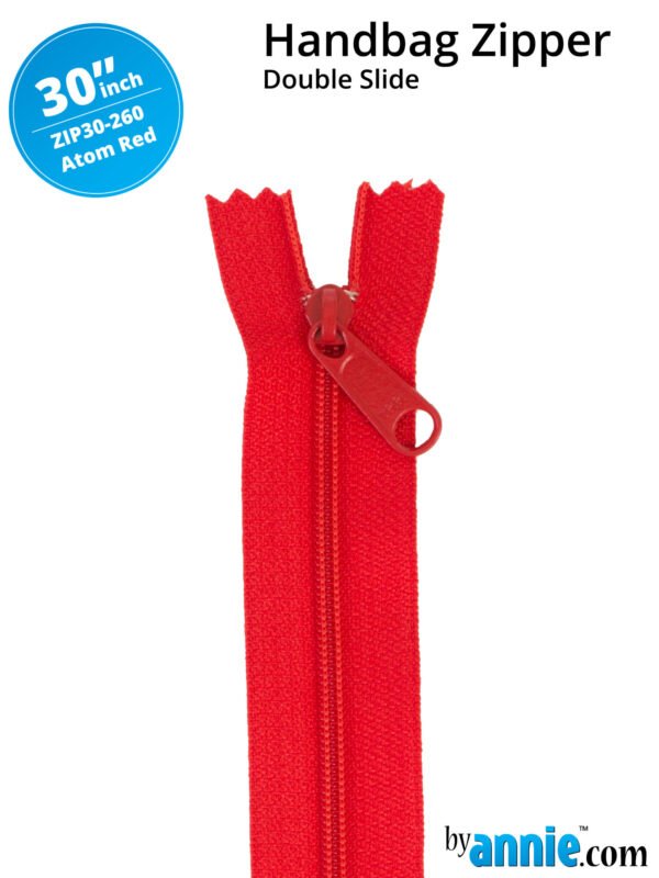 30" Handbag Zippers Double Slide - Atom Red
