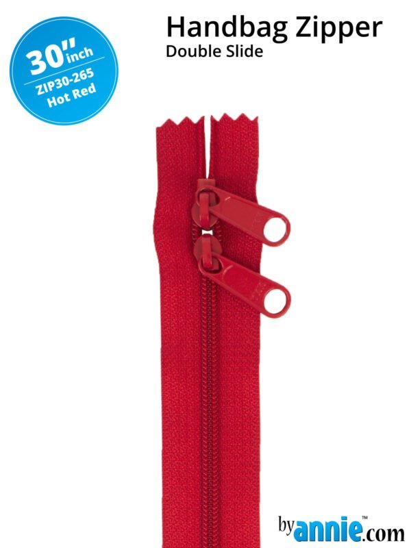 30" Handbag Zippers Double Slide - Hot Red