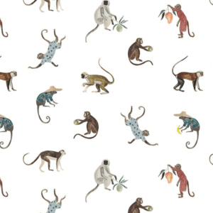 Figo Fabrics - Far and Wide - Monkeys in White