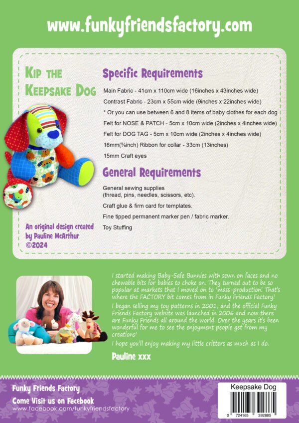 **NEW** Kip the KEEPSAKE DOG - Funky Friends Factory Pattern - Image 2