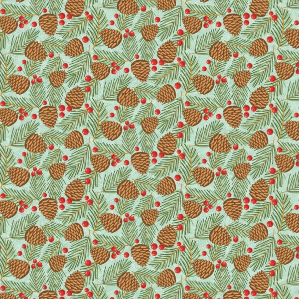 Prairie Christmas by Poppie Cotton - Traditional Pine Cones Teal