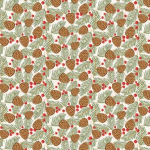 Prairie Christmas by Poppie Cotton - Traditional Pine Cones White