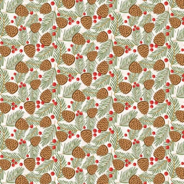 Prairie Christmas by Poppie Cotton - Traditional Pine Cones White