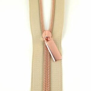 Beige #5 Nylon Rose Gold Coil Zippers: 3 Yards with 9 Pulls by Sallie Tomato