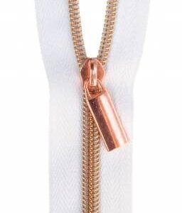 White #5 Nylon Rose Gold Coil Zippers: 3 Yards with 9 Pulls by Sallie Tomato