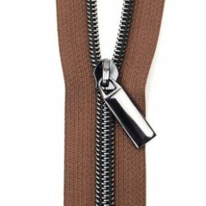 Brown #5 Nylon Gunmetal Coil Zippers: 3 Yards with 9 Pulls by Sallie Tomato