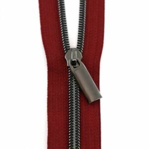 Burgundy #5 Nylon Gunmetal Coil Zippers: 3 Yards with 9 Pulls by Sallie Tomato