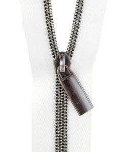 White #5 Nylon Gunmetal Coil Zippers: 3 Yards with 9 Pulls by Sallie Tomato