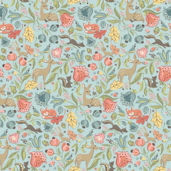 Wildwood Dwellings by Poppie Cotton - Deer Meadow Light Teal