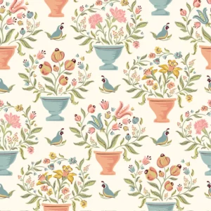 Wildwood Dwellings by Poppie Cotton - Flower Pots Cream