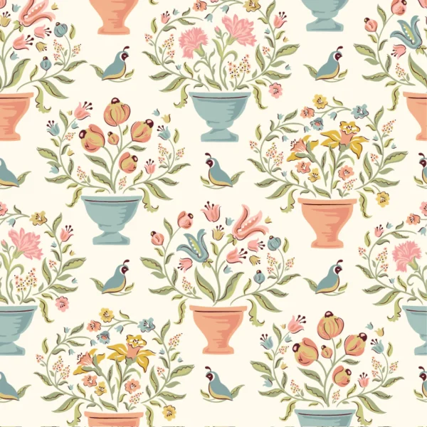 Wildwood Dwellings by Poppie Cotton - Flower Pots Cream
