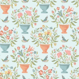 Wildwood Dwellings by Poppie Cotton - Flower Pots Light Teal