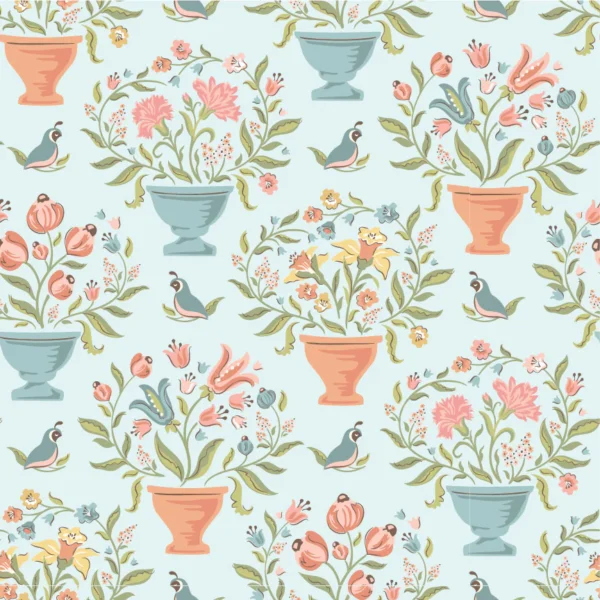 Wildwood Dwellings by Poppie Cotton - Flower Pots Light Teal
