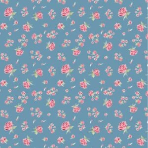 Stolen Moments by Poppie Cotton - Tossed Roses - Bleu